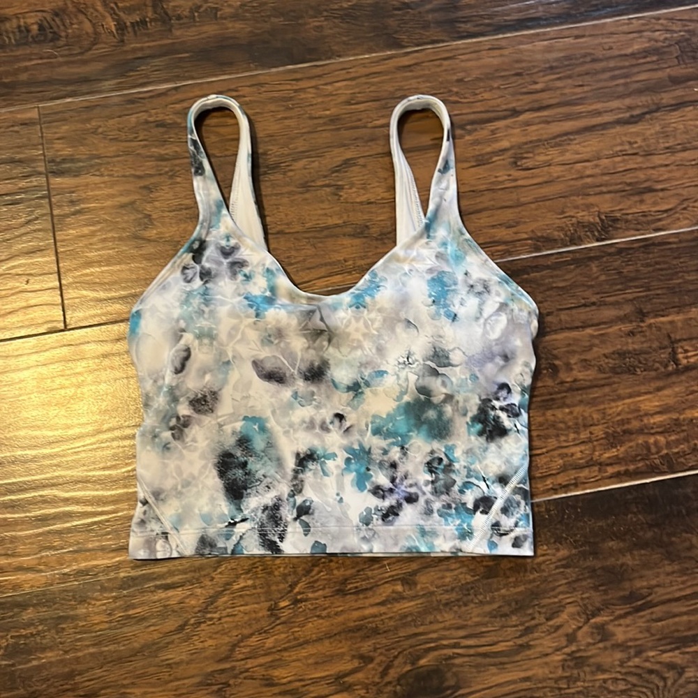 lululemon Align White, Blue & Black Floral Watercolor Tie DyePrint Crop Tank Top